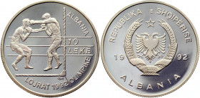 Albania 10 Leke 1992 
KM# 70; Silver 28,49g.; 1992 Summer Olympics - Boxing; Proof