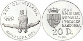 Andorra 20 Diners 1988
KM# 48; Silver Proof; 1992 Summer Olympics in Barcelona