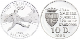 Andorra 10 Diners 1989
KM# 56; Silver, Proof; 1992 Summer Olympics - Soccer Player