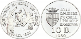Andorra 10 Diners 1989
KM# 53; Silver, Proof; Joan Martí i Alanis; World Cup