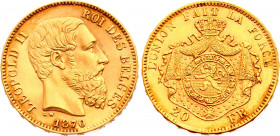 Belgium 20 Francs 1870
KM# 32; Gold (.900) 6,39g.; Leopold II; UNC