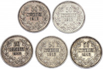 Bulgaria 5 x 50 Stotinki 1912
KM# 30; Silver, Ferdinand I