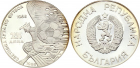 Bulgaria 25 Leva 1986
KM# 156.1; Silver, Proof; 1986 World Cup, Mexico