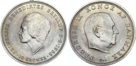 Denmark 10 Kroner 1968
KM# 857; Silver; Frederik IX; Wedding of Princess Benedikte; UNC with full mint luster