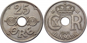 Faeroe Islands 25 Ore 1941 
KM# 5; Copper-Nickel 4,54g.; AUNC