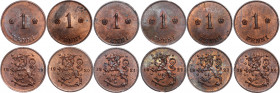 Finland Lot of 6 Coins
1 Penni 1919-1924; KM# 23; Copper; aUNC/UNC