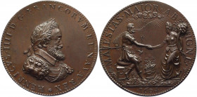 France "Henri IV & Marie de Medici" Bronze Medal 1604 
BMC 197; TN II, 2, 4; Copper 76.10 g., 56 mm.; Henri IV (1589-1610); Obv: laureate bust of Hen...