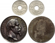 France Lot of 3 Coins & Medal 1727 - 1915
with Silver; Various Dates, Denominations, Motives & Conditions