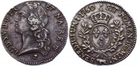 France 1 Ecu 1760 
KM# 518; Dav# A1331; Silver 29.23 g.; Louis XV; Mint: Pau; Mintmark: Cow; XF