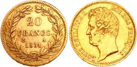 France 20 Francs 1831 A
KM# 746.1; Gold (.900) 6,30g.; Louis Philippe I; 2nd Kingdom; Edge: Raised lettering; Mint: Paris; XF
