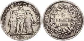 France 5 Francs 1848 A
KM# 756; Silver; Hercule; VF