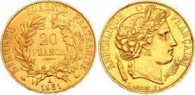 France 20 Francs 1851 A
KM# 762; Gold (.900) 6,36g.; 2nd Republic; Mint: Paris; AUNC
