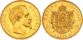 France 50 Francs 1855 A
KM# 785.1; Gold (.900) 15,89g.; Napoleon III; Mint: Paris; AUNC