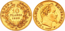 France 10 Francs 1863 BB
KM# 80.2; Gold (.900) 3,18g.; Napoleon III; 2nd Empire; Mint: Strasbourg; AUNC