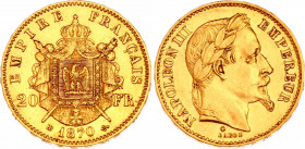 France 20 Francs 1870 BB
KM# 801.2; Gold (.900) 6,38g.; Napoleon III; 2nd Empire; Mint: Strasbourg; UNC Prooflike