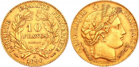 France 10 Francs 1896 A Key Date
KM# 830; Gold (.900), 3.22g. Mintage 58501. AUNC.