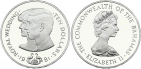 Bahamas 10 Dollars 1981
KM# 85; Silver, Proof; Royal Wedding