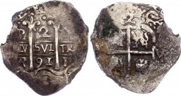 Bolivia 2 Reales 1691 VR
KM# 24; Silver 6.43 g.; Charles II