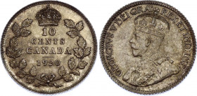 Canada 10 Cents 1920
KM# 23a; Silver; George V; UNC with mint luster