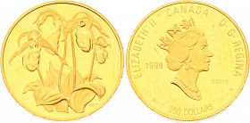 Canada 350 Dollars 1999
KM# 370; Gold (.900) 37,69g.; Elizabeth II; Lady's Slipper Orchid; Mintage 1,990; Proof