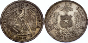 Chile 1 Peso 1875 So
KM# 142; Silver; AUNC-