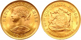 Chile 50 Pesos 1971
KM# 169; Gold (.900) 1.19 g., 24.5 mm.