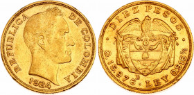 Colombia 10 Pesos 1924 B
KM# 202; Gold (.917) 15,79g.; Simon Bolivar; XF-AUNC