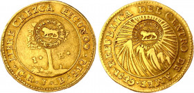 Costa Rica 1 Real 1849 - 1857 (ND) CR JB With Countermark
KM# 84; Countermarked on Central American Republic 1 Escudo KM# 14; Gold (.875) 3.01 g.