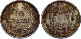 Costa Rica 10 Centavos 1889
KM# 129; Silver; with nice toning