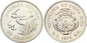 Costa Rica 50 Colones 1974
KM# 200; Silver; Green turtles; UNC