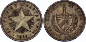 Cuba 20 Centavos 1915
KM# 13; Silver; with nice toning
