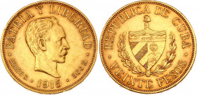 Cuba 20 Pesos 1915
KM# 21; Gold (.900) 33,10g.; Jose Marti; XF-AUNC