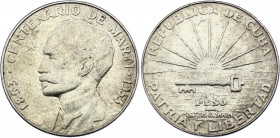 Cuba 1 Peso 1953
KM# 29; Silver; 100th Anniversary of José Martí birthdate; XF