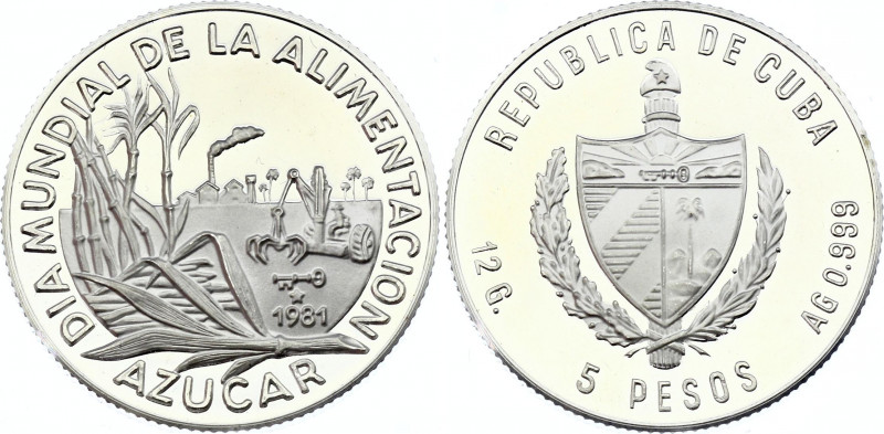 Cuba 5 Pesos 1981 Rare!
KM# 78; Silver, Proof; Mintage 1560 pcs only!; Sugar Pr...