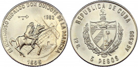 Cuba 5 Pesos 1982
KM# 100; Silver (.999) 12g; Don Quijote