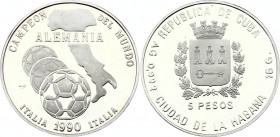 Cuba 5 Pesos 1990
KM# 290; Silver, Proof; FIFA World Cup – 14th FIFA World Cup Italy '90