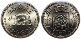 Greenland 25 Ore 1926 HCN GJ PCGS MS66
KM# 5; Copper-Nickel; Mintage 31.000; Burning Mint Luster; Very High Grade
