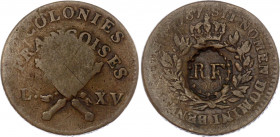 Guadeloupe 3 Sols 9 Deniers 1767 (1793) A With Countermark "RF"
KM# 1; Countermarked 12 Deniers of Louis XV