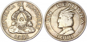 Honduras 1 Lempira 1934
KM# 7; Silver; XF-