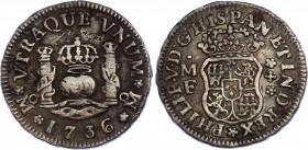 Mexico 1/2 Real 1736 MF
KM# 65; Silver; Philip V; XF