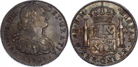 Mexico 8 Reales 1795 FM
KM# 109; Silver; Carlos IV; XF+ with nice toning