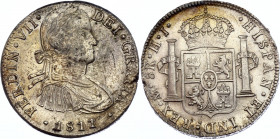 Mexico 8 Reales 1811 Mo HJ Overstrike
KM# 110; with Overstrike Traces; Silver; Fernando VII; UNC