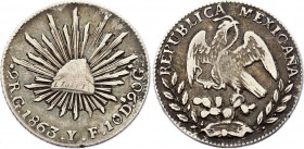 Mexico 2 Reales 1863 Go YF
KM# 374.8; Silver; VF+