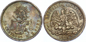 Mexico 50 Centavos 1874 /2 Mo B Overdate
KM# 407.6; Silver; XF