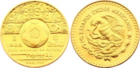 Mexico 250 Pesos 1985
KM# 50.1; Gold (.900) 8,55g.; 1986 World Cup Soccer Games; Mint: Mexico City; BUNC