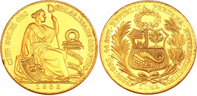 Peru 100 Soles 1962
KM# 231; Gold (.900) 46,36g.; BUNC Prooflike