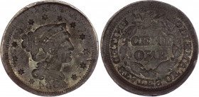 United States 1 Cent 1854 Doubleside Incusion Error
KM# 67; "Liberty Head/Braided Hair Cent"