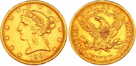 United States 5 Dollars 1901 S
KM# 101; Gold (.900) 8,28g.; Half Eagle - Coronet Head; AUNC