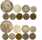 Venezuela Lot of 8 Coins 1876 - 1958
with Silver; Various Dates, Denomination & Condition