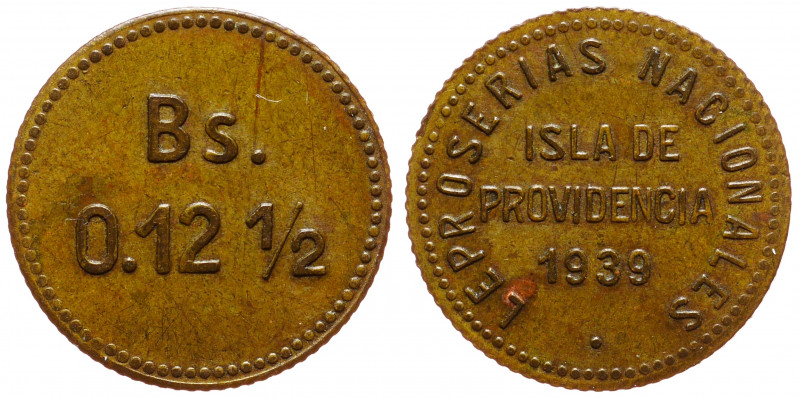 Venezuela Isla de Providencia 0.12-1/2 Bolivar 1939
KM# L20; Brass 18mm; Lepros...